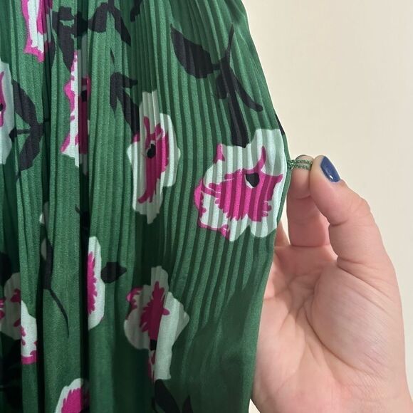 Anthropologie Floral Green Sleeveless Pleated Dress SIZE XS - Picture 6 of 8